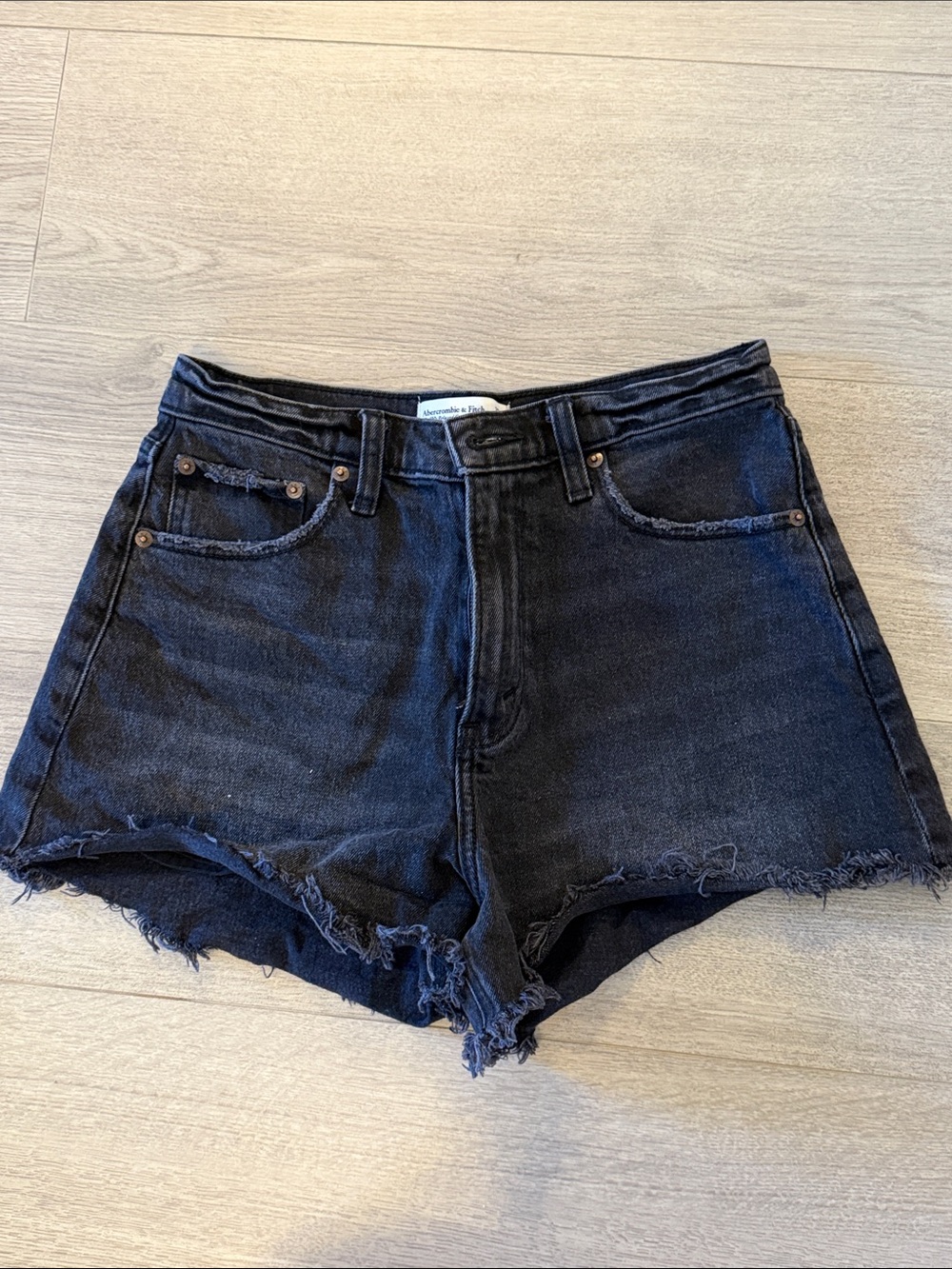 Abercrombie & Fitch Black Raw-Hem Denim Shorts